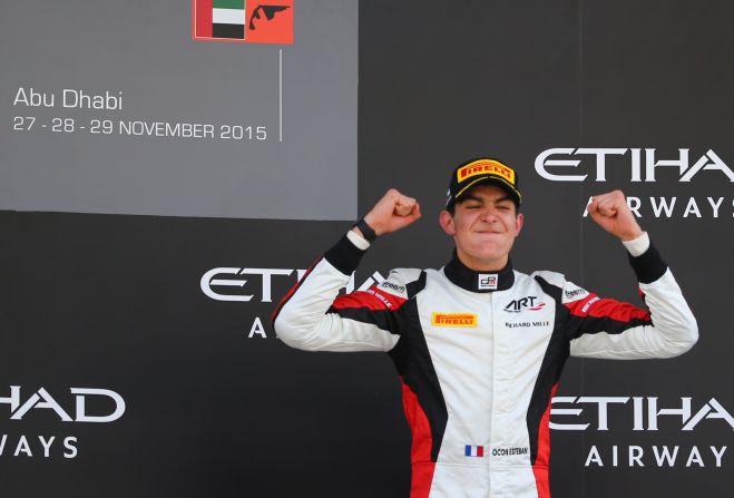 Ocon won the GP3 title in 2015 -- here he is celebrating clinching the title at the Yas Marina circuit in Abu Dhabi. 
