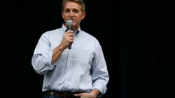 MESA, AZ - APRIL 13:  U.S. Sen. Jeff Flake (R-AZ) speaks at a town hall event at the Mesa Convention Center on April 13, 2017 in Mesa, Arizona. It was the first such event this year for Flake, who is up for re-election in 2018, as Republican lawmakers across the country have been confronted with angry voters in similar settings.  (Photo by Ralph Freso/Getty Images)