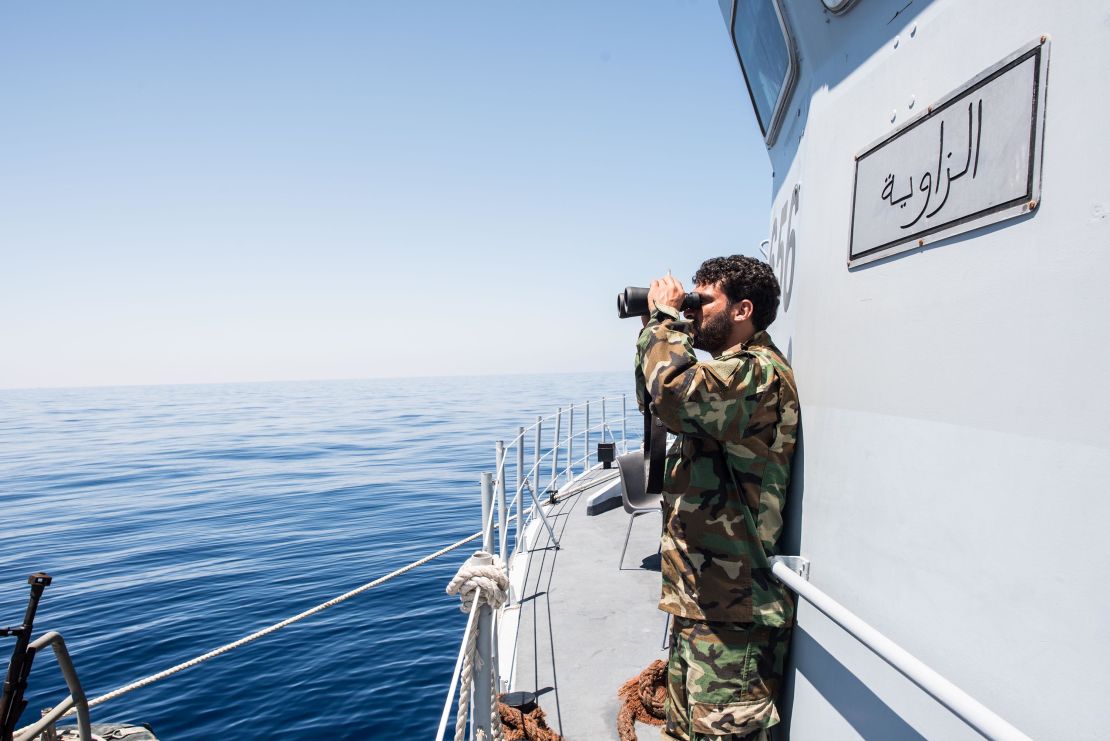 A Libyan coastguardsman patrols the SAR zone between Sabratha and Zawiyah in July 2017.