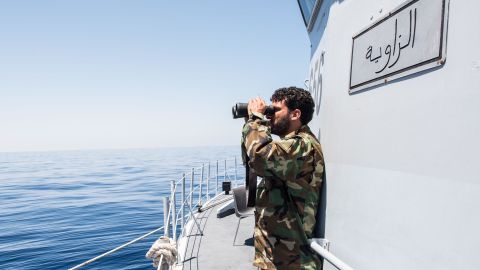 A Libyan coastguardsman patrols the SAR zone between Sabratha and Zawiyah in July 2017.