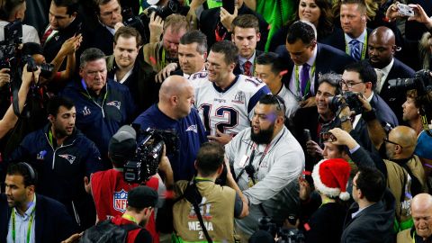 Brady celebrates the New England Patriots' win against the Atlanta Falcons at Super Bowl LI in February 2017.
