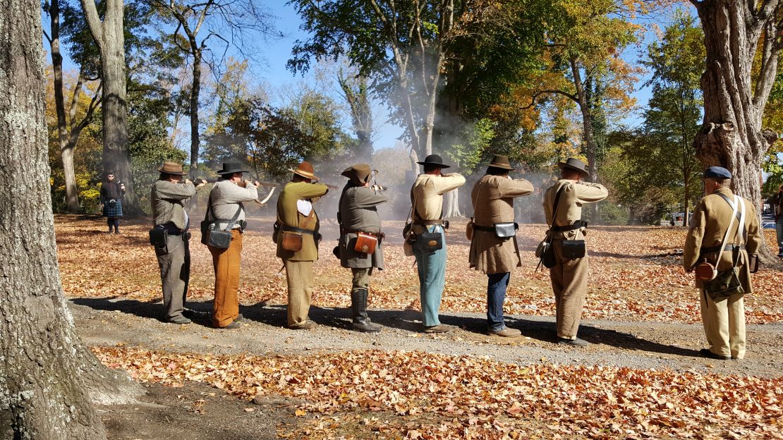 Civil War reenactors make an appearance at the unveiling of Chickamauga's new monument.