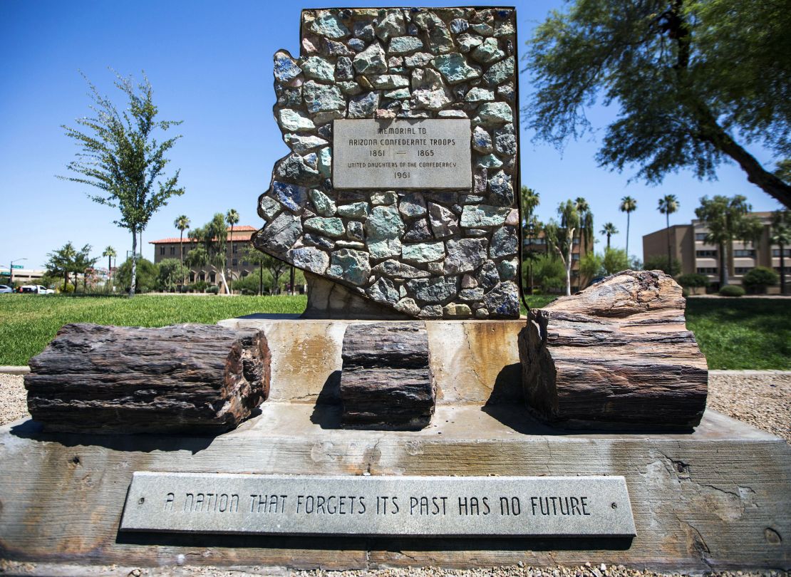 A monument honoring Confederate soldiers at the Arizona State Capitol complex in Phoenix was cleaned after being vandalized.