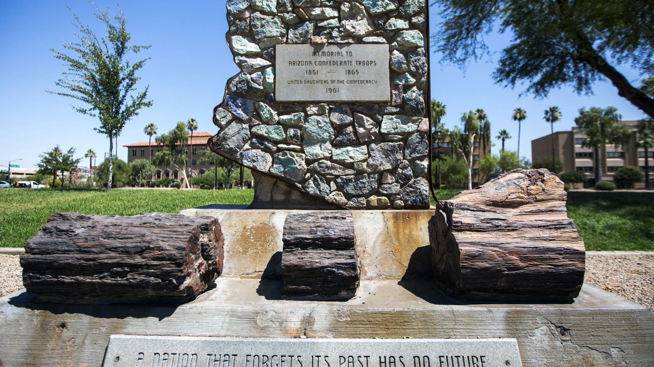 A monument honoring Confederate soldiers at the Arizona State Capitol complex in Phoenix was cleaned after being vandalized.