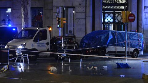 The van used in the Barcelona attack was abandoned at the scene, August 18, 2017.
