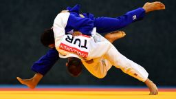 BAKU, AZERBAIJAN - MAY 14:  Ilker Gulduren of Turkey (white) throws Waheedullah Yosufazai of Afghanistan in the Mens Judo -81kg Round of 16 contest during day three of Baku 2017 - 4th Islamic Solidarity Games at Heydar Aliyev Arena on May 14, 2017 in Baku, Azerbaijan. (Photo by Dan Mullan/Getty Images)