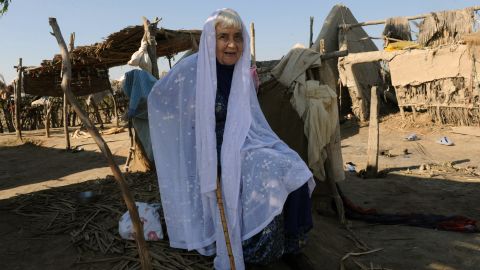 Ruth Pfau visits the flood-affected Begna village in southern Pakistan's Jati town in 2010.