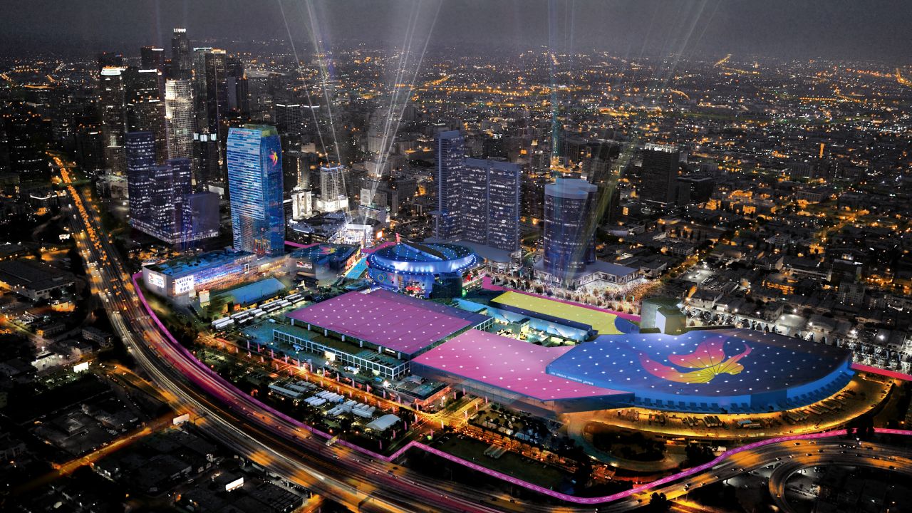The sports park area in downtown Los Angeles would include the Staples Center and the Los Angeles Convention Center. The Staples Center is the proposed venue for basketball.