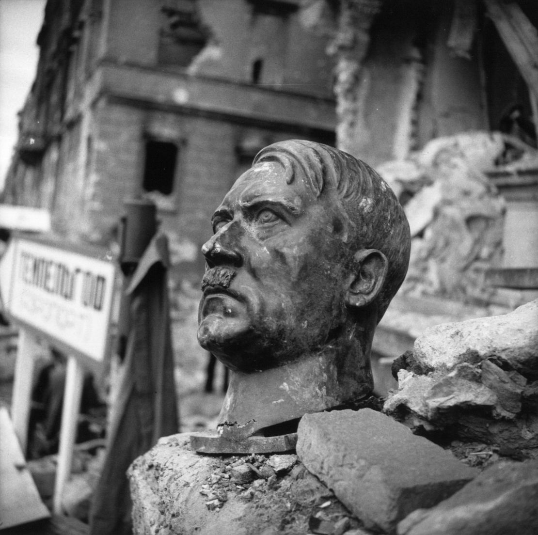6th July 1945:  A bust of Adolf Hitler lies amidst the ruins of the Chancellery, Berlin. 