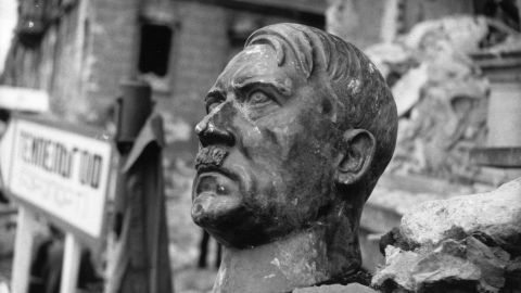 6th July 1945: A bust of Adolf Hitler lies amidst the ruins of the Chancellery, Berlin.