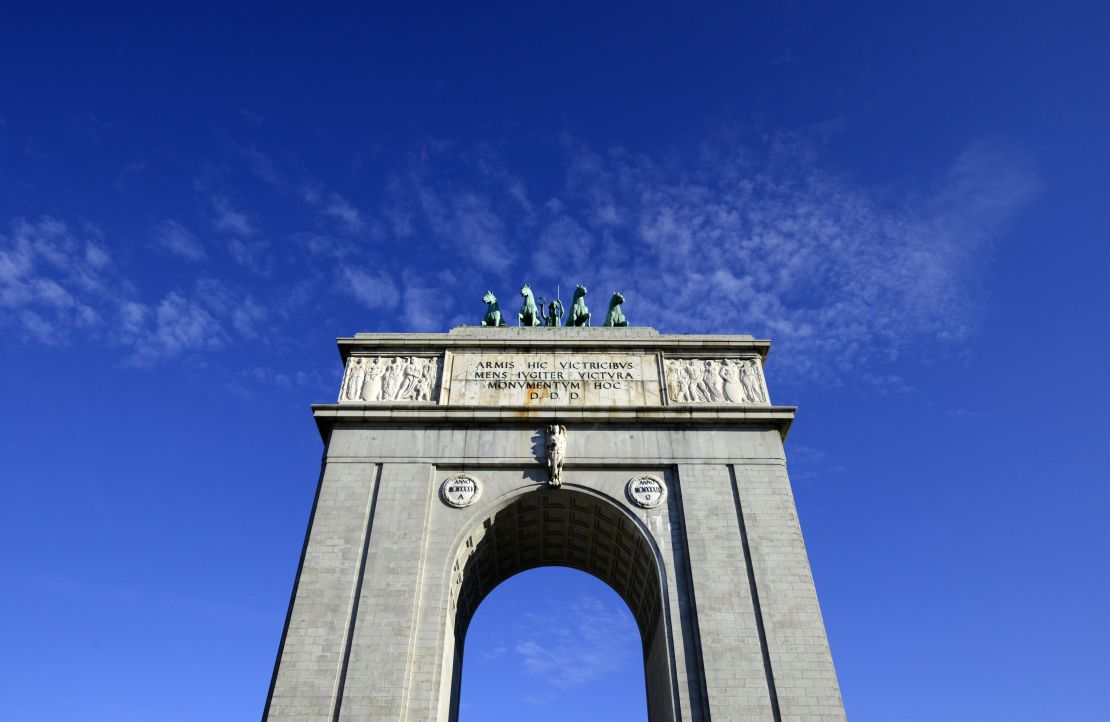 A photo taken on February 18, 2015 shows the Arco de la Victoria (Victory arch) in Madrid.