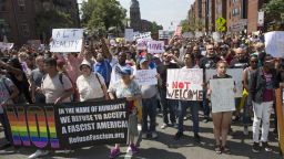 BOSTON, MA - AUGUST 19: Thousands of counter protesters marching to a planned 'Free Speech Rally' on Boston Common on August 19, 2017 in Boston, Massachusetts. Thousands of demonstrators and counter-protestors are expected at Boston Common where the Boston Free Speech Rally is being held. (Photo by Scott Eisen/Getty Images)
