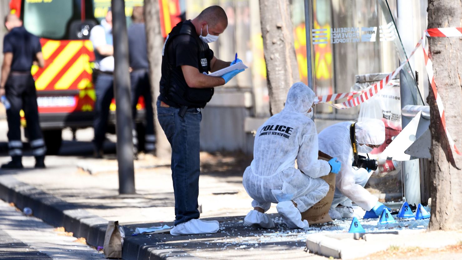 French forensic police search the site following the incident in Marseille.