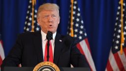 US President Donald Trump speaks to the press about protests in Charlottesville on August 12, 2017, at Trump National Golf Club in Bedminster, New Jersey.
A picturesque Virginia city braced Saturday for a flood of white nationalist demonstrators as well as counter-protesters, declaring a local emergency as law enforcement attempted to quell early violent clashes.
 / AFP PHOTO / JIM WATSON        (Photo credit should read JIM WATSON/AFP/Getty Images)