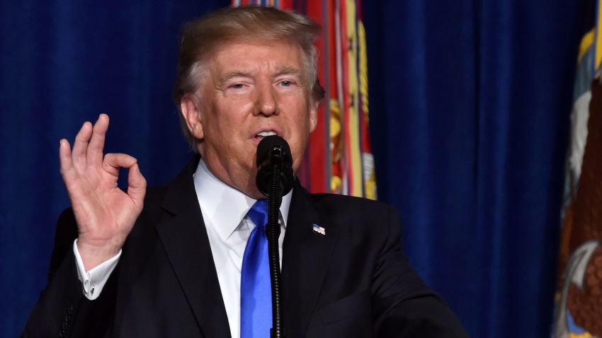 US President Donald Trump speaks during his address to the nation from Joint Base Myer-Henderson Hall in Arlington, Virginia, on August 21, 2017.
Trump said a rapid Afghan exit would leave 'vacuum' for terrorists. / AFP PHOTO / Nicholas Kamm        (Photo credit should read NICHOLAS KAMM/AFP/Getty Images)