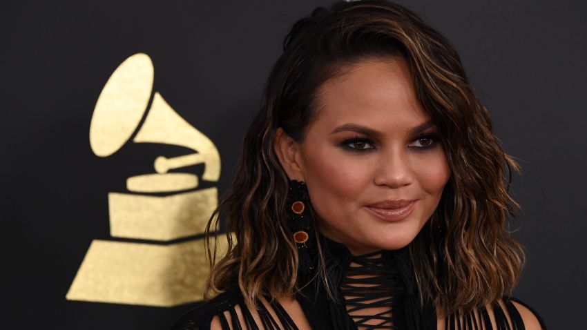 Chrissy Teigen arrives for the 59th Grammy Awards on February 12, 2017, in Los Angeles, California.