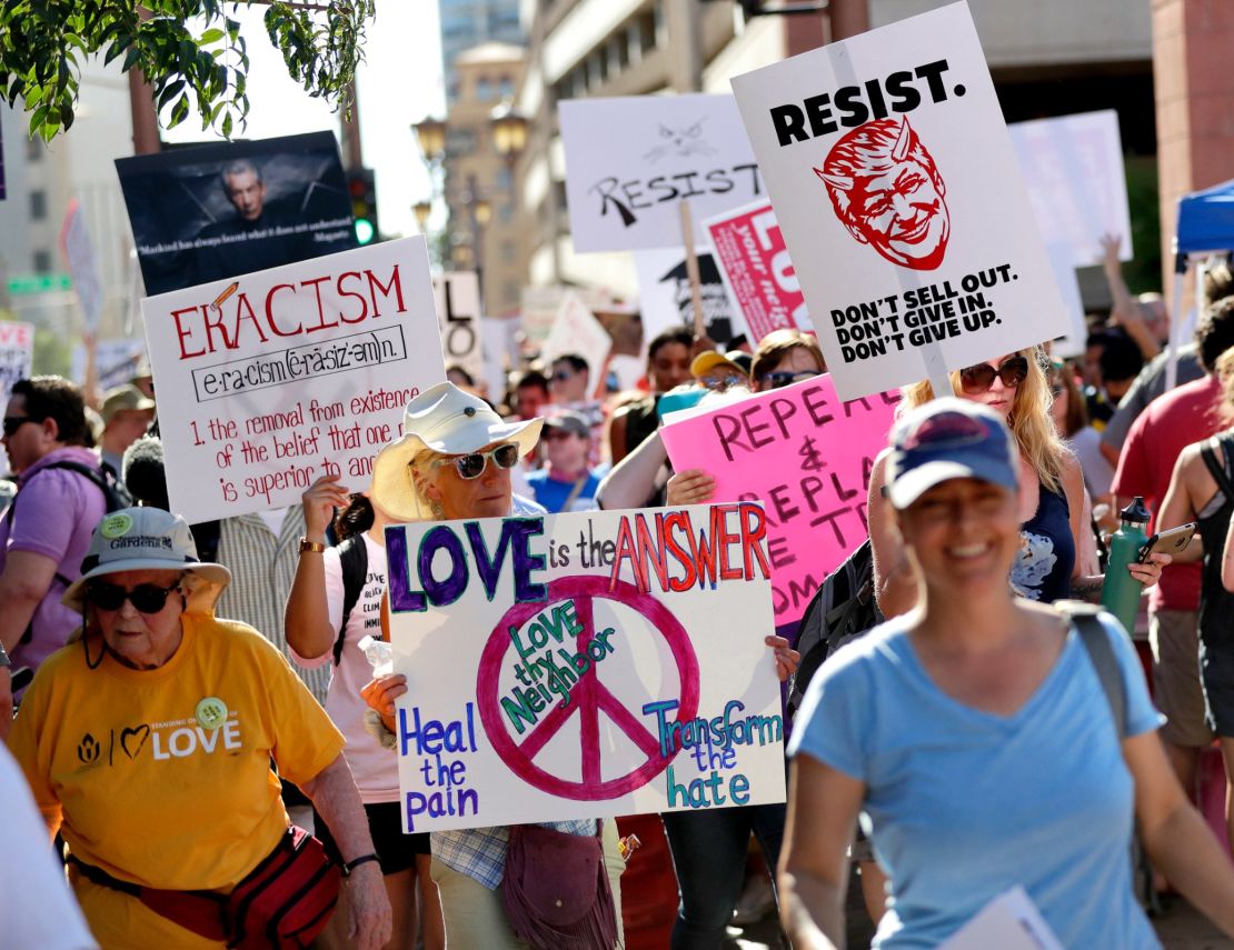 Thousands of people gathered in downtown Phoenix.