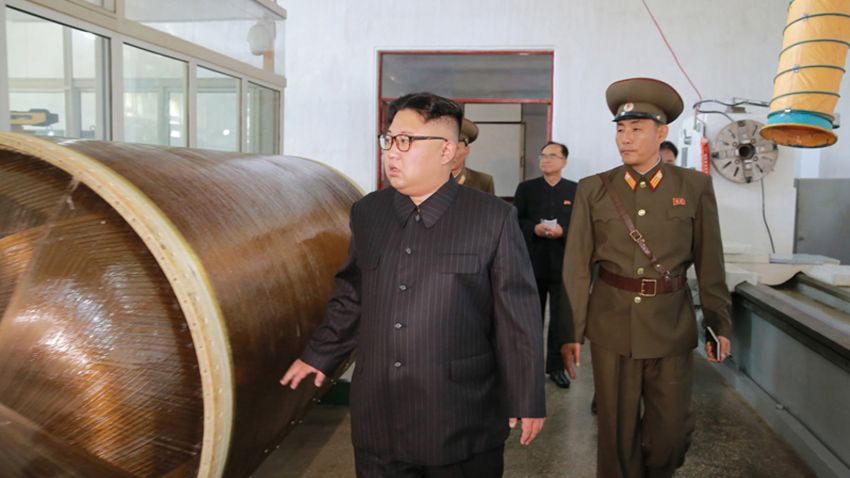 Undated images released by North Korea state media KCNA purport to show leader Kim Jong Un conducting  "field guidance" at the Chemical Material Institute of the Academy of Defense Science. According to KCNA: "After looking round the newly-built room for the education in the revolutionary history and exhibition hall of scientific and technological achievements, he learned about the processes for manufacturing ICBM warhead tip and solid-fuel rocket engine." The KCNA report added that Kim was accompanied on the tour by Jo Yong Won and Kim Jong Sik, vice department directors of the C.C., the Workers' Party of Korea."  --- dateline on report says Pyongyang