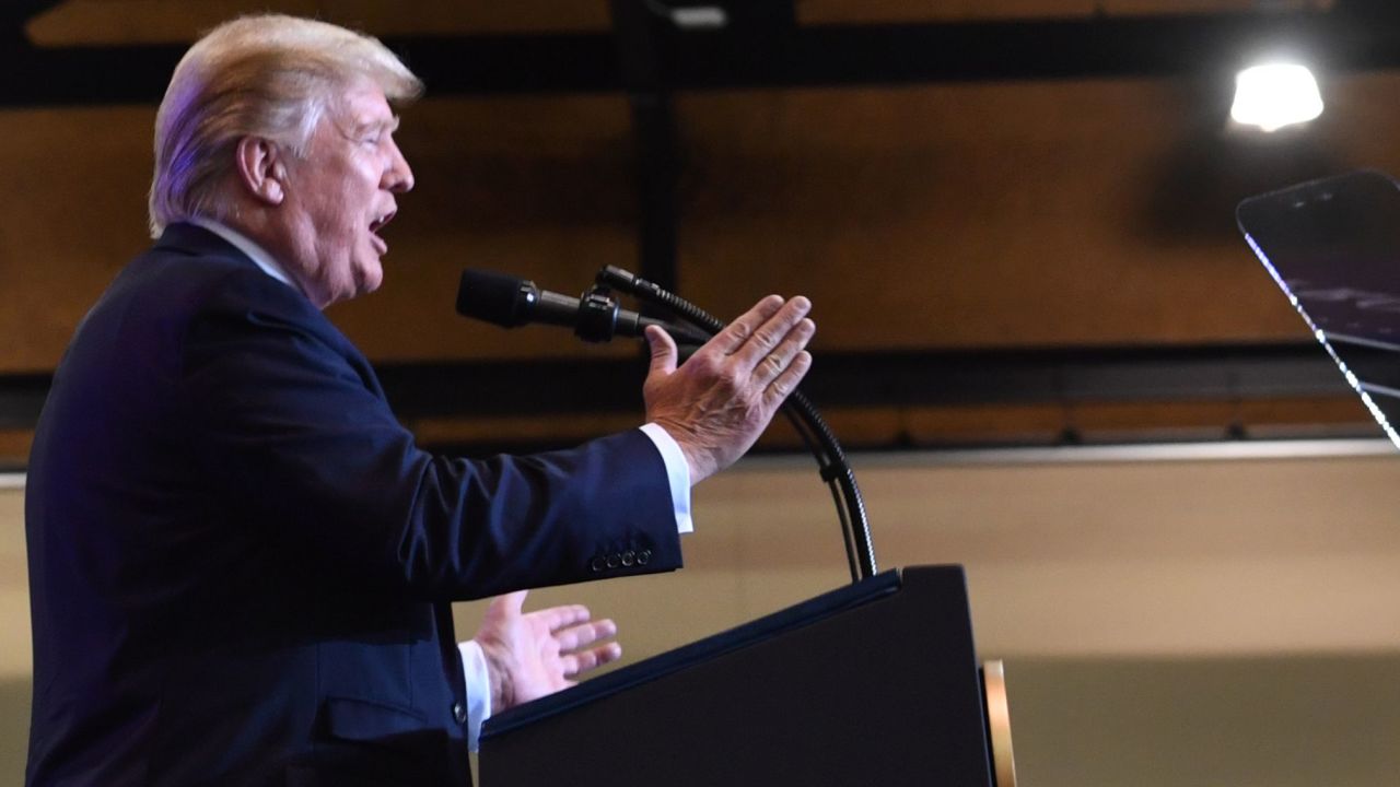 US President Donald Trump speaks at a "Make America Great Again" rally in Phoenix, Arizona, on August 22, 2017. / AFP PHOTO / Nicholas Kamm        (Photo credit should read NICHOLAS KAMM/AFP/Getty Images)