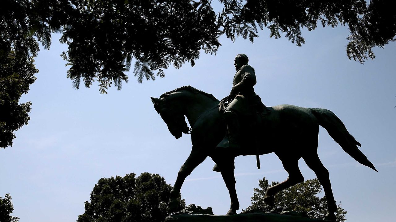 The statue of Confederate Gen. Robert E. Lee stands in the center of the former Lee Park on August 22, 2017, in Charlottesville, Virginia.