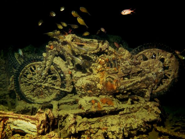 When the SS Thistlegorm (a British merchant ship) sunk during a German attack in 1941, it brought a series of vehicles with it, including motorcycles, trucks, aircraft, armored vehicles and two steam locomotives.