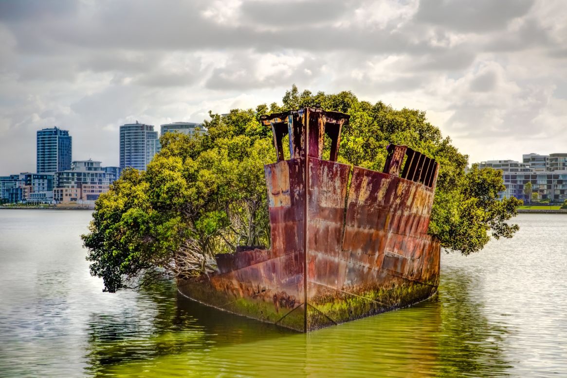After being used in both WWI and WWII, the SS Ayrfield was broken apart in the 1970s. The hull now rests in Homebush Bay near Sydney, Australia.