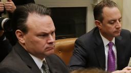  White House Deputy Chief of Staff for Legislative, Intergovernmental Affairs and Implementation Rick Dearborn (L) and Chief of Staff Reince Priebus attend a meeting with President Donald Trump and House of Representatives committee leaders in the Roosevelt Room at the White House March 10, 2017 in Washington, DC. 