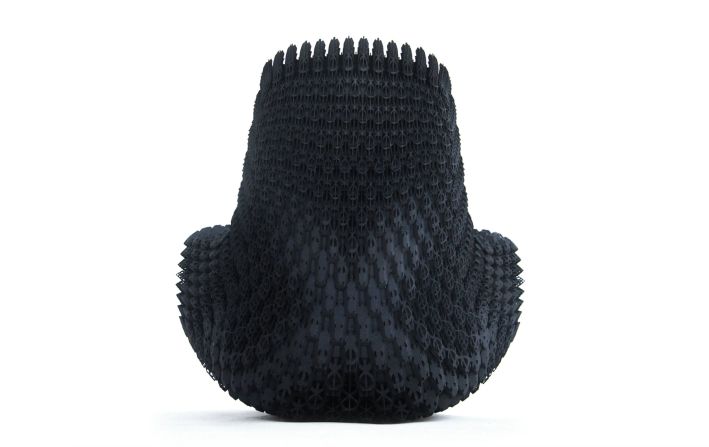 Designed and 3D-printed in thermoplastic polyurethane, this chair is made from a soft, foam-like material that has been digitally engineered at a cellular level.