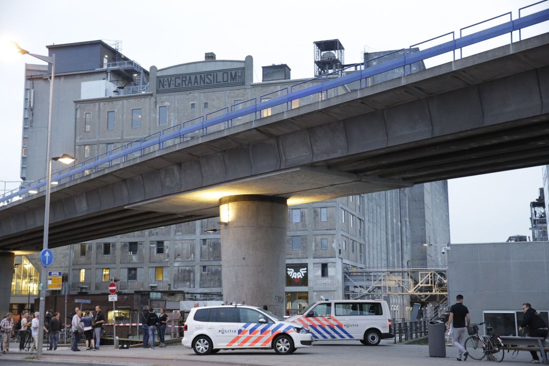 Rotterdam Police respond to a terror threat on Wednesday.