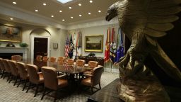 WASHINGTON, DC - AUGUST 22:  The Roosevelt Room of the White House is seen after renovations August 22, 2017 in Washington, DC. The White House has undergone a major renovation with an upgrade of the HVAC system at the West Wing, the South Portico steps, the Navy mess kitchen, and the lower lobby.  (Photo by Alex Wong/Getty Images)