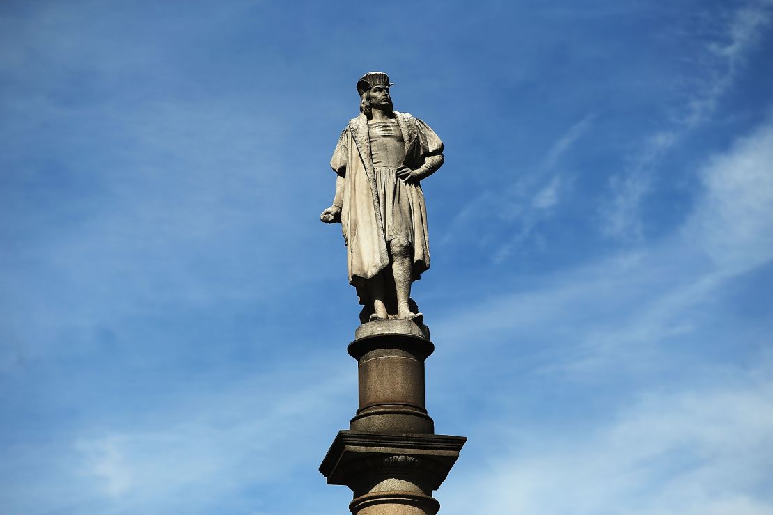 A 76-foot statue of Christopher Columbus stands in New York City's Columbus Circle. 