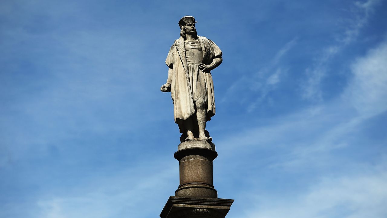 A 76-foot statue of Christopher Columbus stands in New York City's Columbus Circle. 