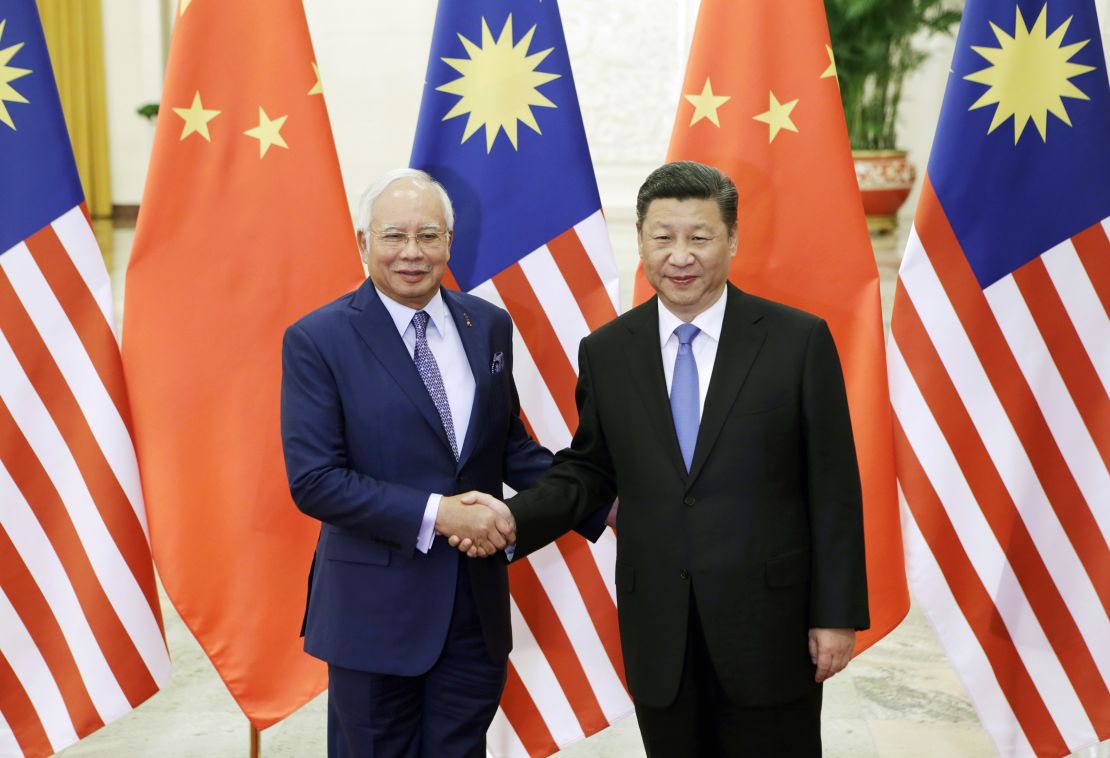 Malaysian Prime Minister Najib meets Chinese President Xi Jinping ahead of the Belt and Road Forum in Beijing on May 13