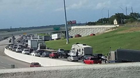 Northbound traffic was using the shoulder and three regular lanes to get out of Corpus Christi.