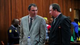 MIDDELBURG, SOUTH AFRICA  AUGUST 21: (SOUTH AFRICA OUT) Theo Jackson and Willem Oosthuizen during their appearance at the at the High Court sitting at Middelburg Magistrates Court for charges of assault and attempted murder of Victor Mlotshwa on August 21, 2017 in Middelburg, South Africa. Oosthuizen and his co-accused Jackson, last year allegedly forced Mlotshwa into a coffin and threatened to set it alight. (Photo by Gallo Images / Sowetan / Veli Nhlapo)