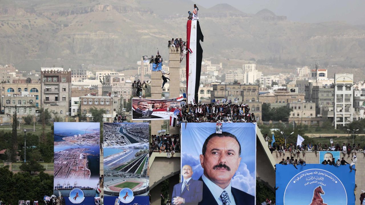 Supporters of former Yemeni President Ali Abdullah Saleh attend a rally in Sanaa on Thursday.