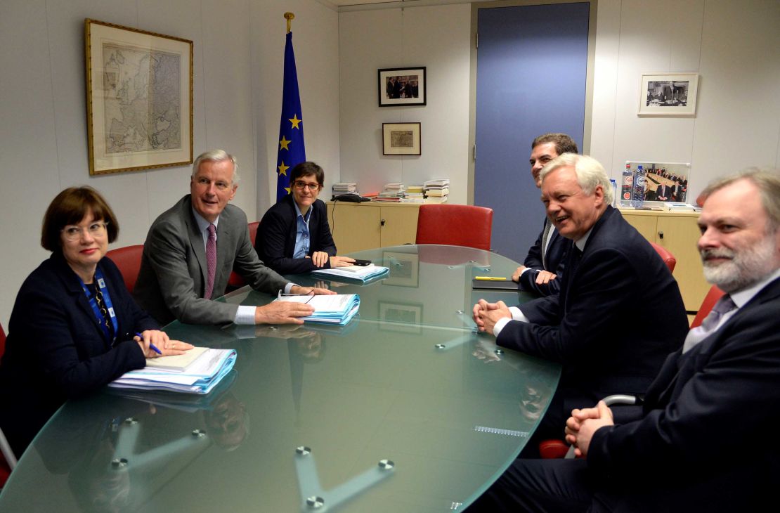 EU chief Brexit negotiator Michel Barnier and UK Brexit Secretary David Davis at the first round of talks.