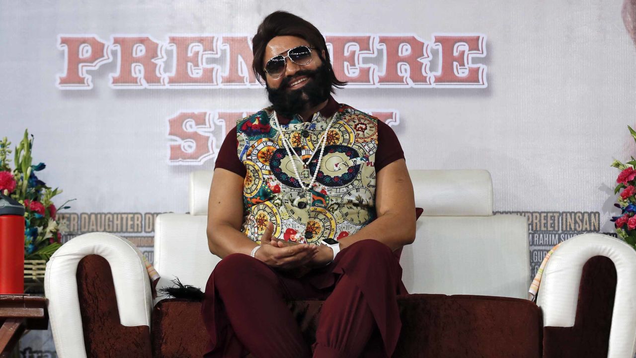 Gurmeet Ram Rahim Singh Ji Insan attends the premiere of the movie 'Jattu Engineer' in New Delhi, India in 2017.