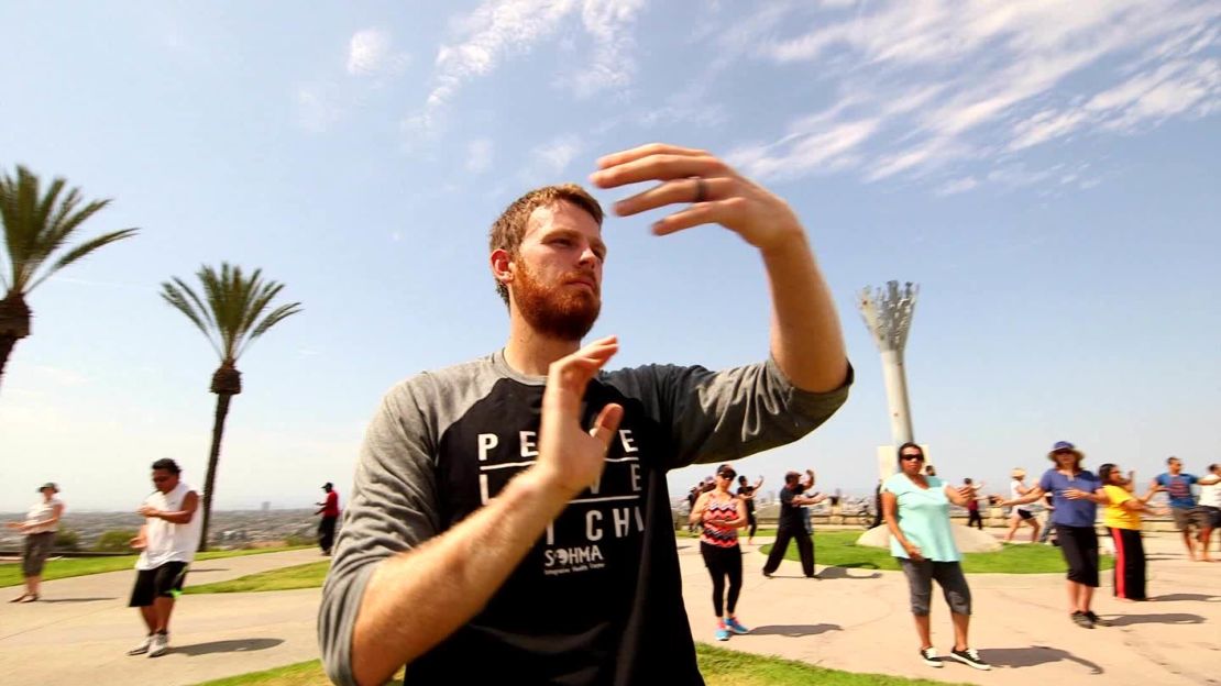 Patrick York, 28, says he finds peace and strength in his tai chi practice. 