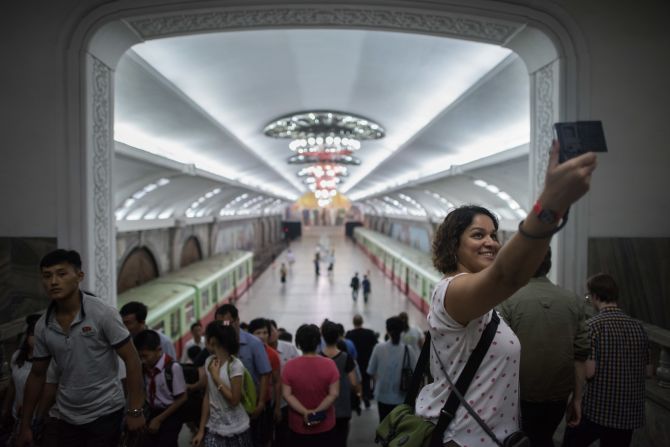 <strong>Subway selfie: </strong>One of the first stops on most tourist itineraries is the Pyongyang subway. 