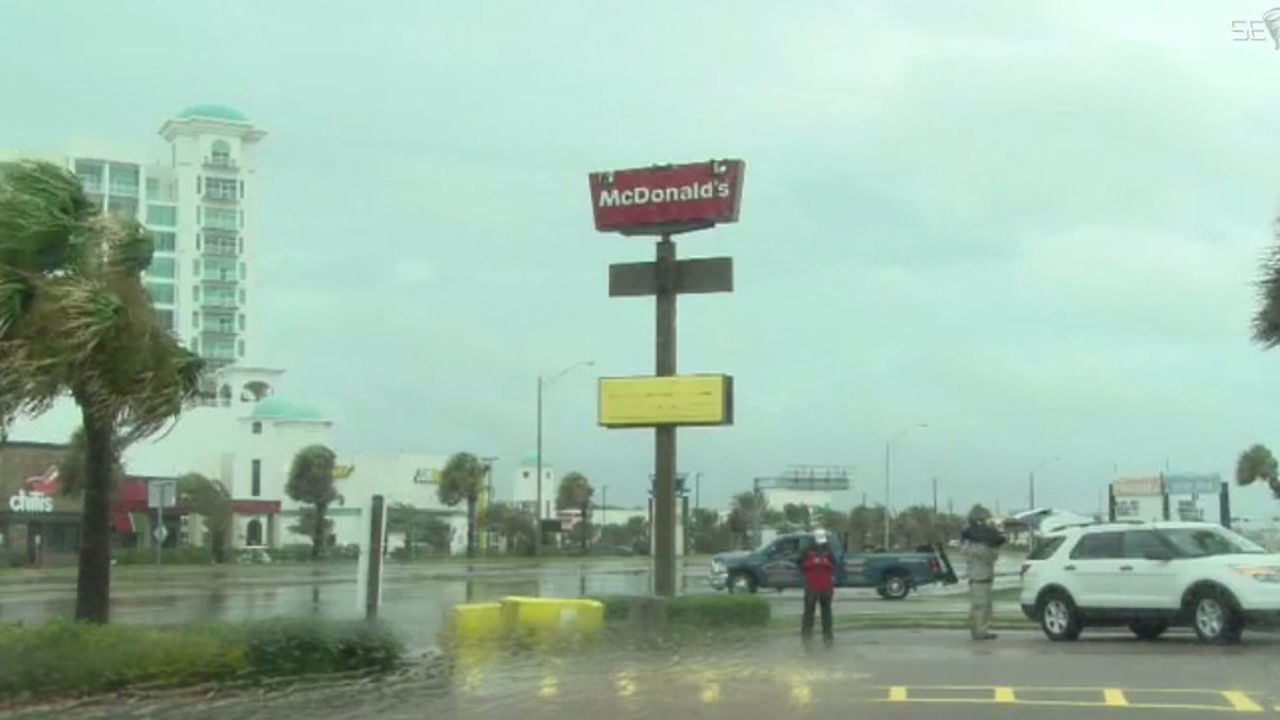 The golden arches atop a McDonald's in Galveston  were downed by high winds.