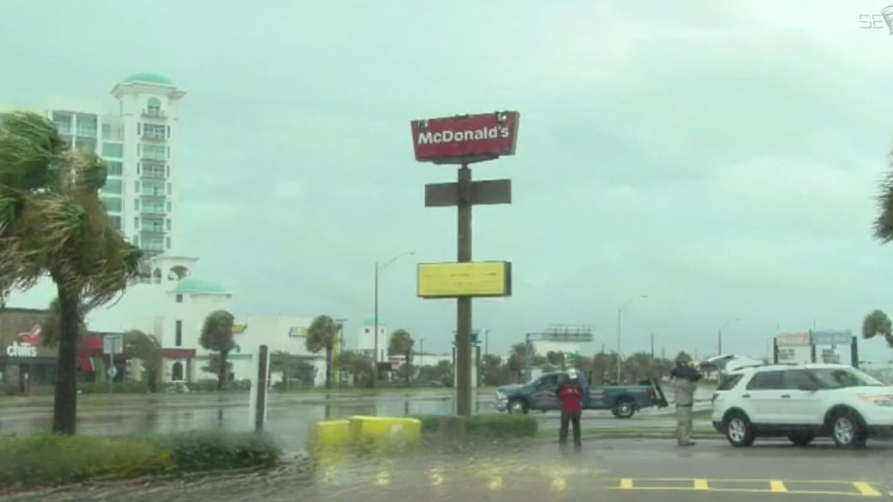 The golden arches atop a McDonald's in Galveston were downed by high winds.