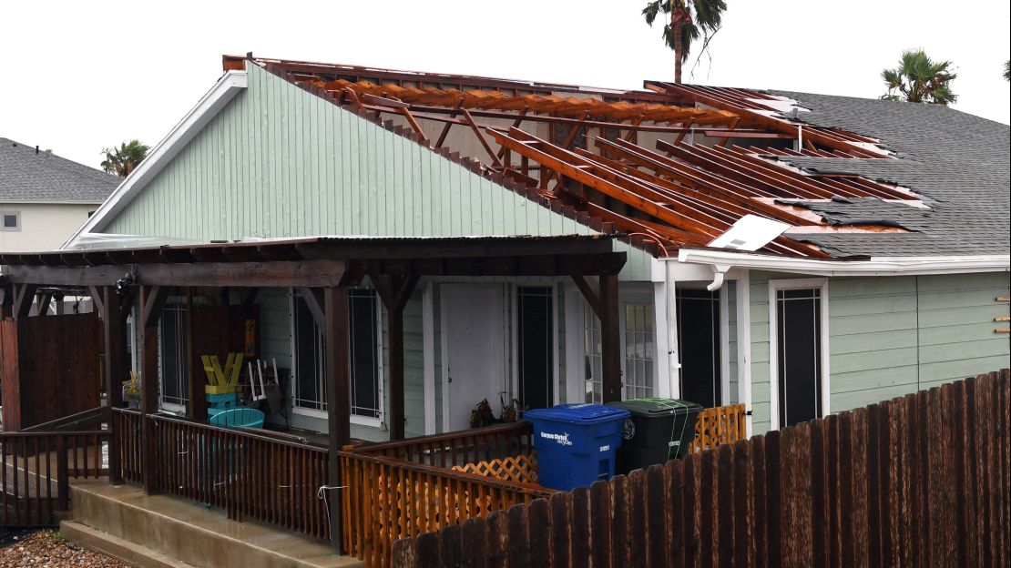 A house sits exposed on August 26, hours after Hurricane Harvey blew through Corpus Christi, Texas.