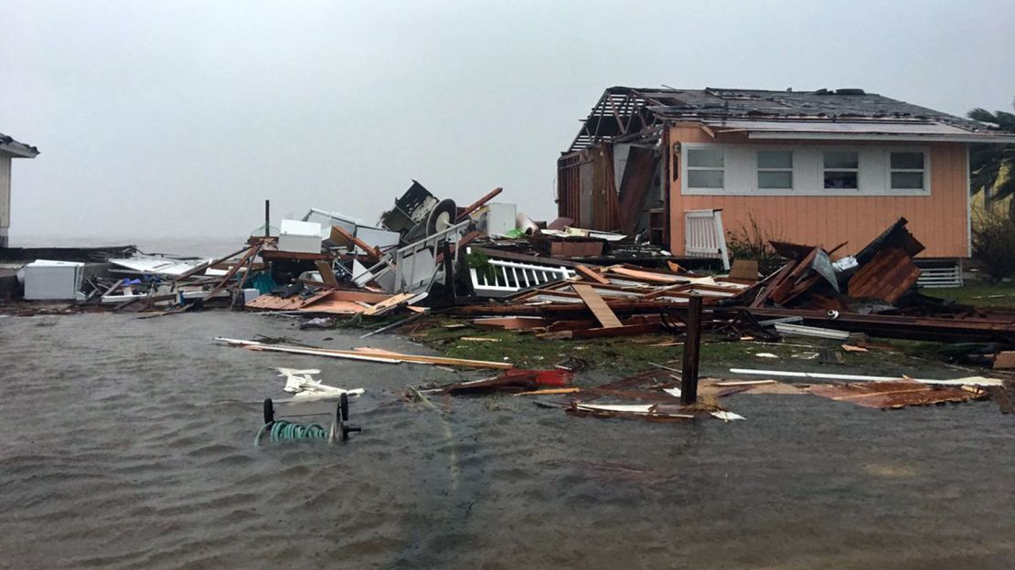 A damaged home in Rockport, Texas, the day  after Hurricane Harvey reached shore. 