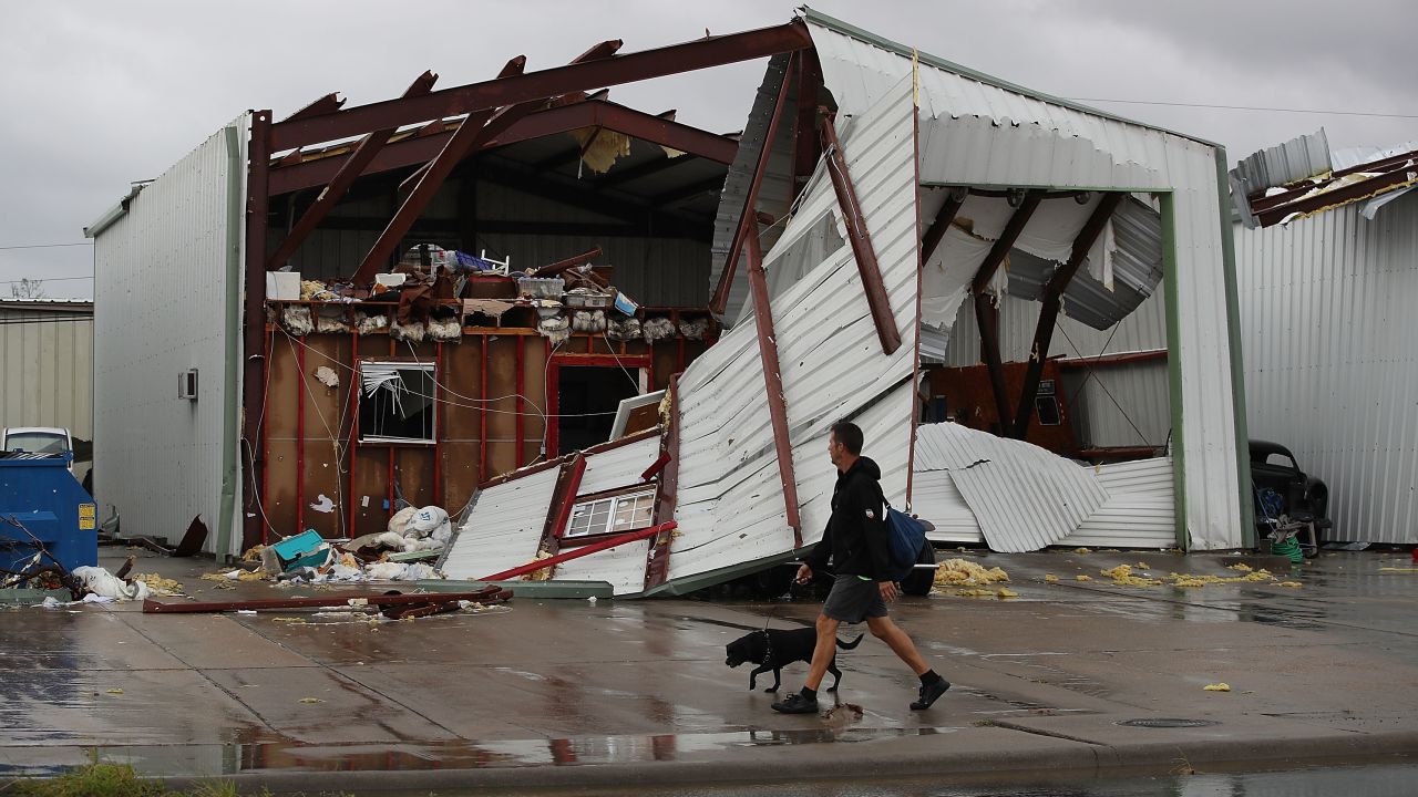 A damaged building is seen after Hurricane Harvey passed through Rockport.