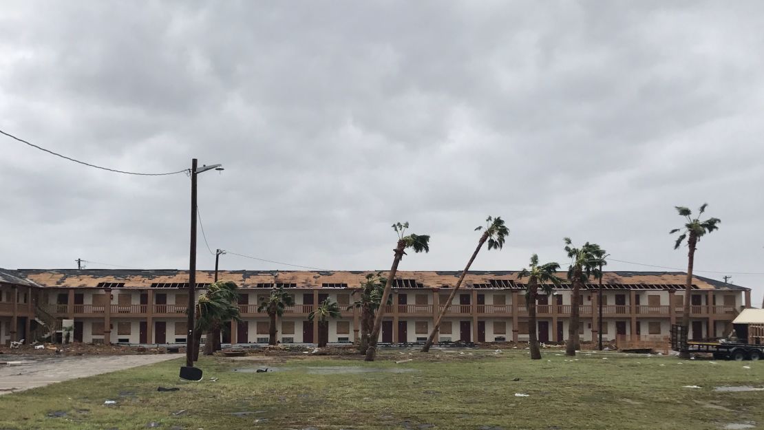 A boarded-up Red Roof Inn in Port Aransas shows the damage it suffered on August 26. 