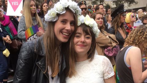 Jane Mahoney, 28, and Josie Lennie, 26, were unofficially married at an "mass illegal wedding" in Melbourne, Saturday.