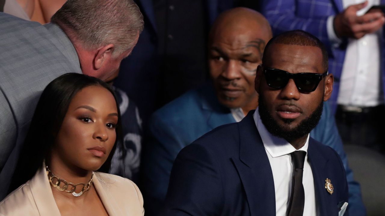 There were many celebrities on hand to watch the fight, including basketball star LeBron James. Behind James is boxing legend Mike Tyson.