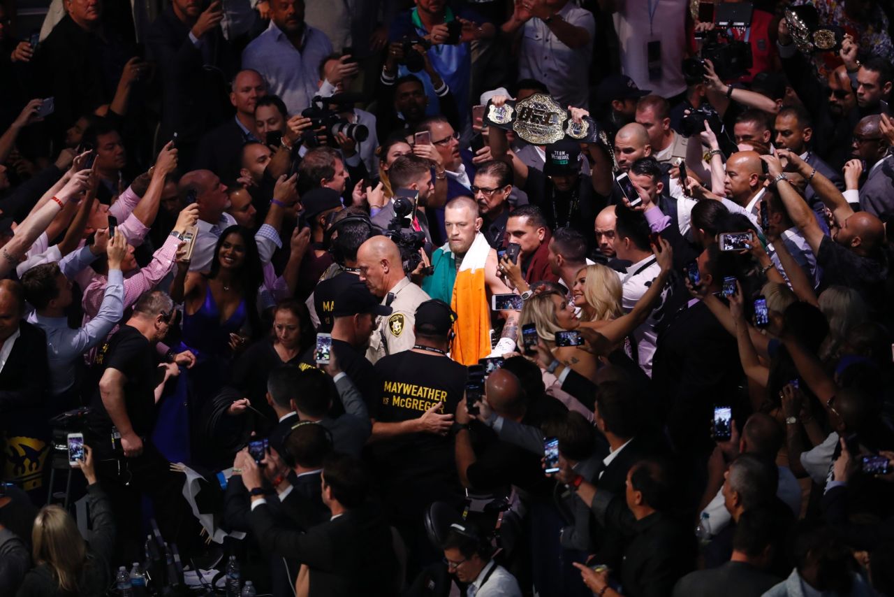 McGregor entered the arena first, draped in the Irish flag.