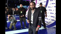 Kendrick Lamar arrives at the MTV Video Music Awards at The Forum on Sunday, Aug. 27, 2017, in Inglewood, Calif. (Photo by Chris Pizzello/Invision/AP)